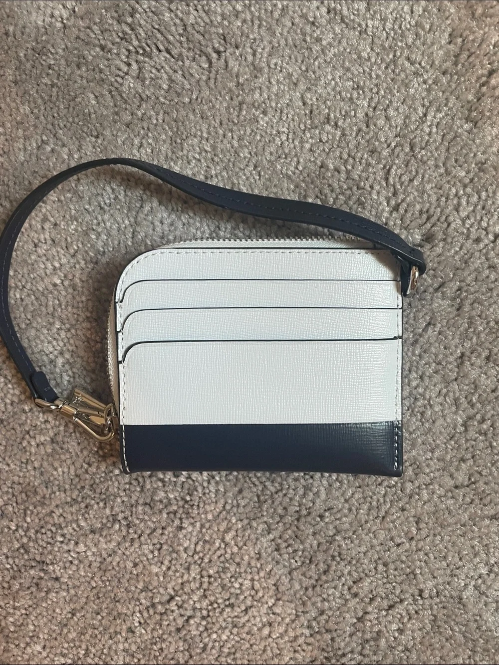 Kate Spade White and Navy Leather Wristlet Card Holder